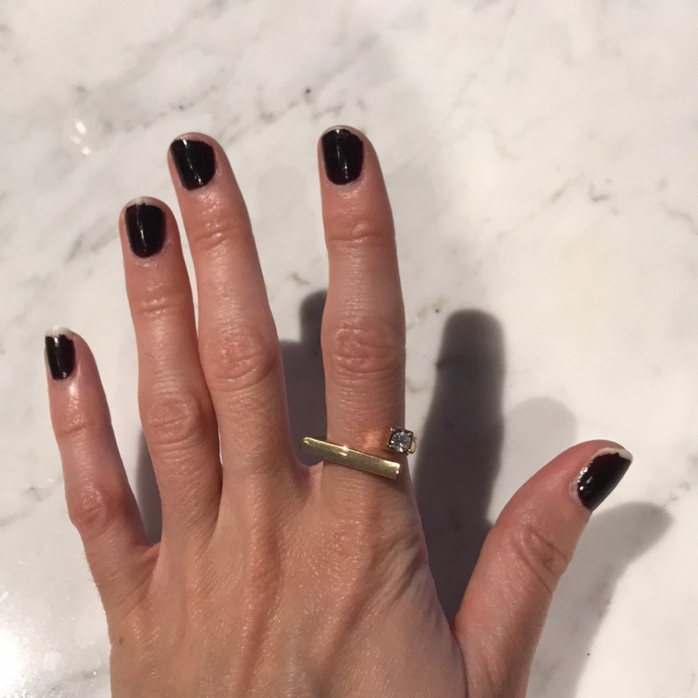 Gold bar and rhinestone ring